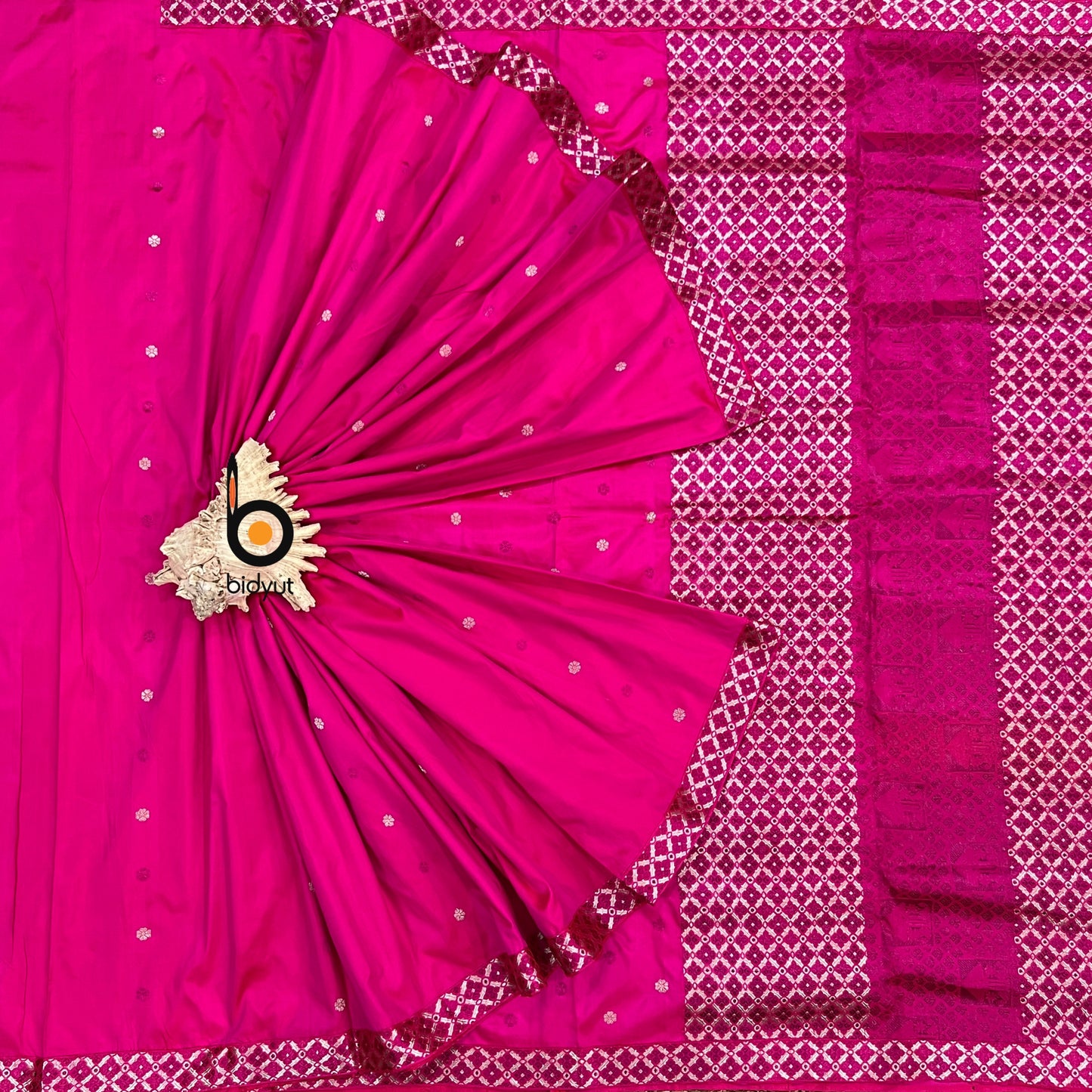 Assam Handloom Paat Silk Saree with zari work - Pink sari - Bidyut Fashion