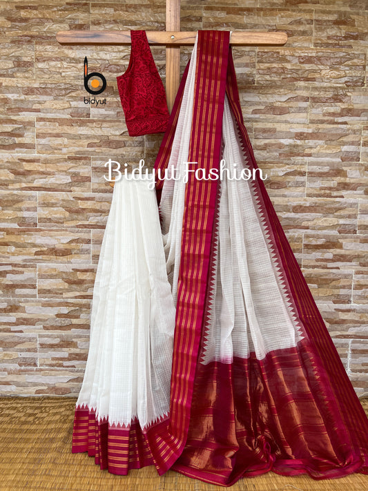 Gadwal handloom Saree - white red color saree