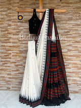 Odisha Handloom Dongria design Cotton Saree - White color saree