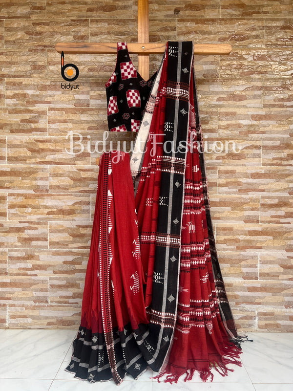 Kotpad Cotton Saree handloom of Odisha - red color saree