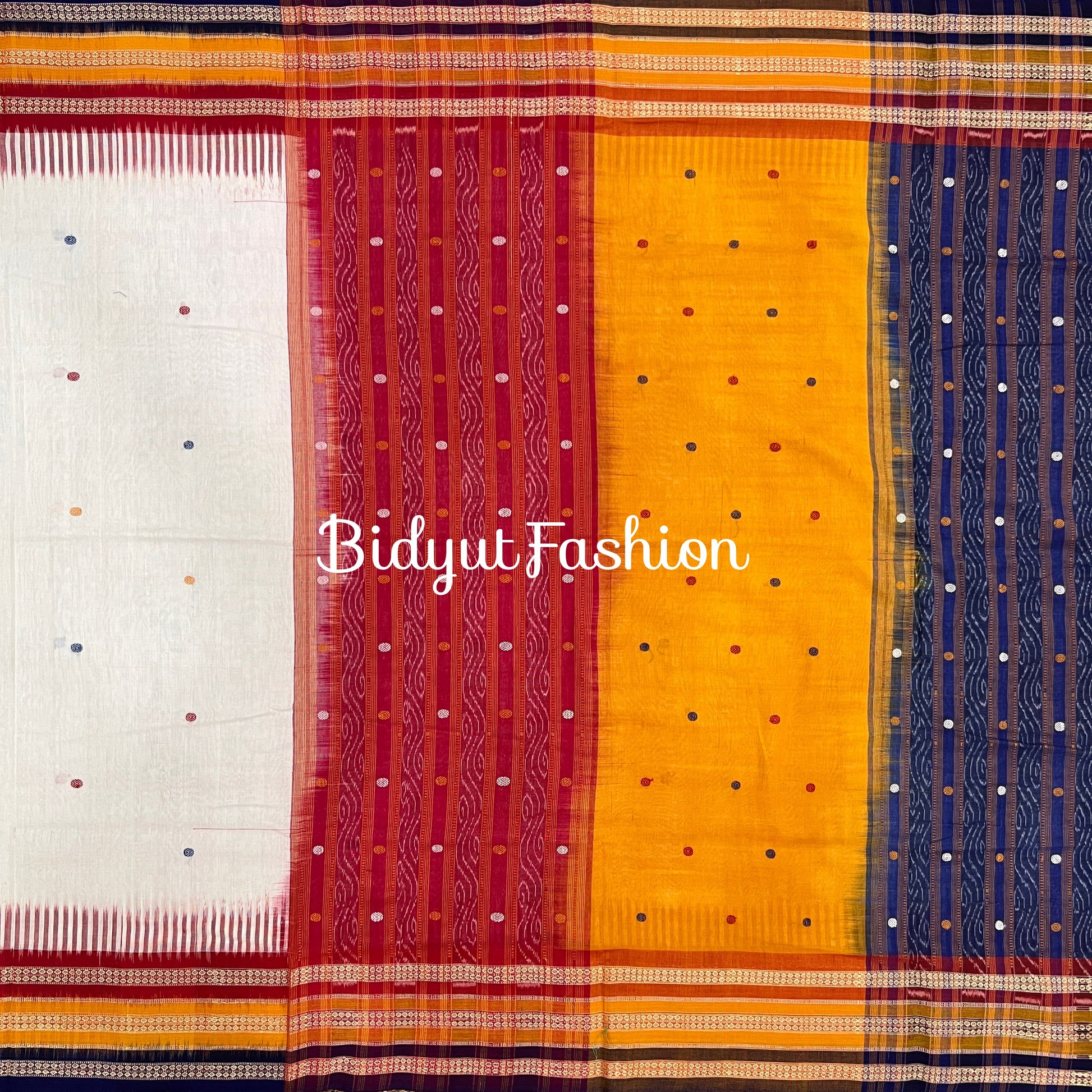 Odisha handloom white color Kathiphera Sambalpuri Ikat Cotton Saree - Bidyut Fashion