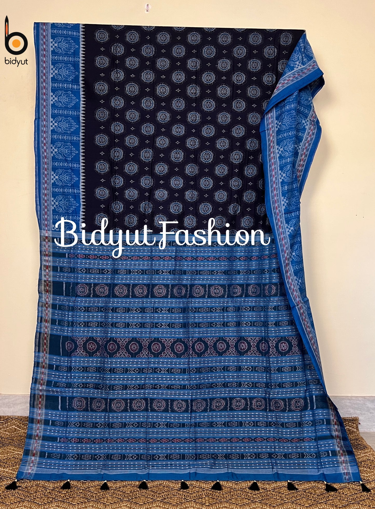 Handlooms of Odisha Sambalpuri Ikat cotton saree blue color