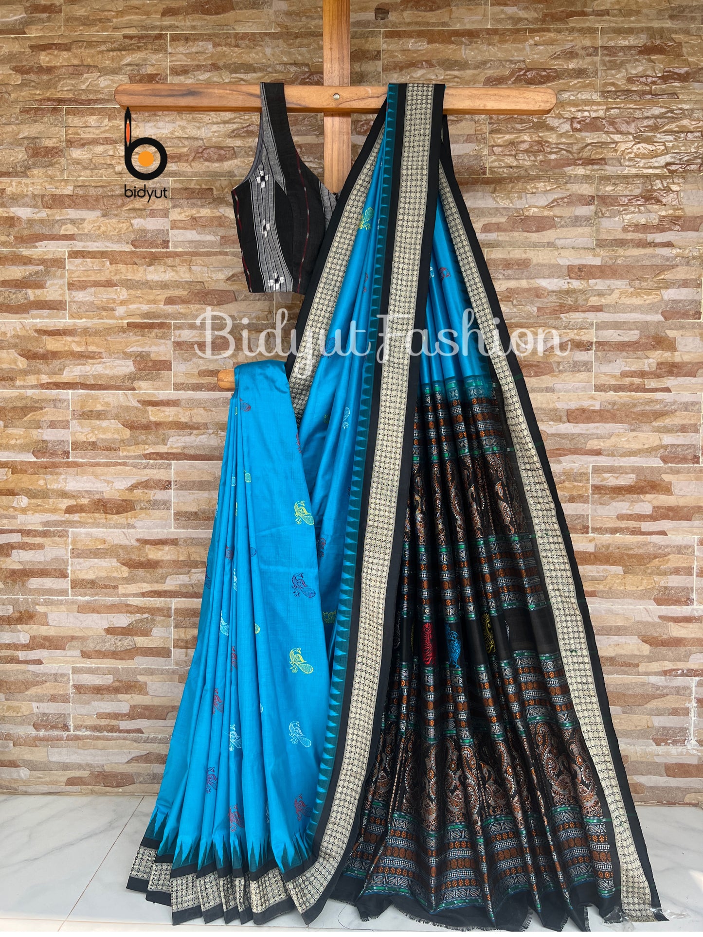 Handlooms of Odisha Bomkai Silk Saree blue color