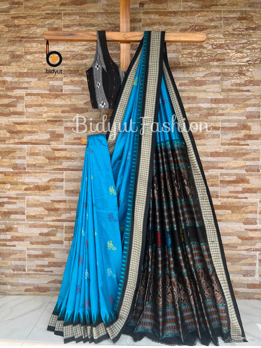 Handlooms of Odisha Bomkai Silk Saree blue color