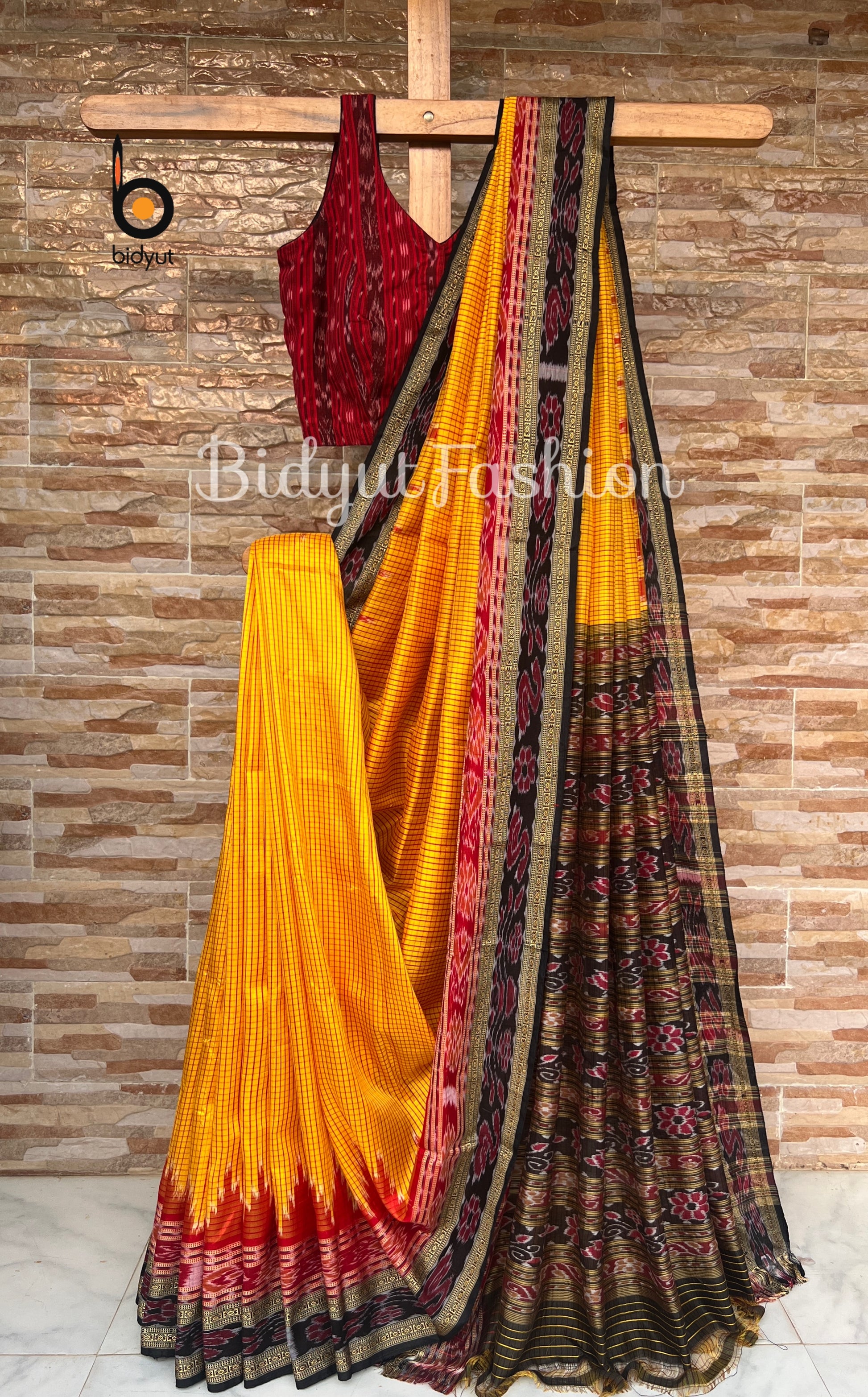 Yellow color Silk Saree - Sachipar Nuapatna Ikat Handloom saree from Odisha