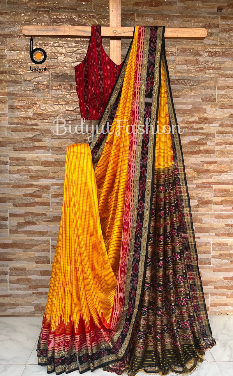 Yellow color Silk Saree - Sachipar Nuapatna Ikat Handloom saree from Odisha