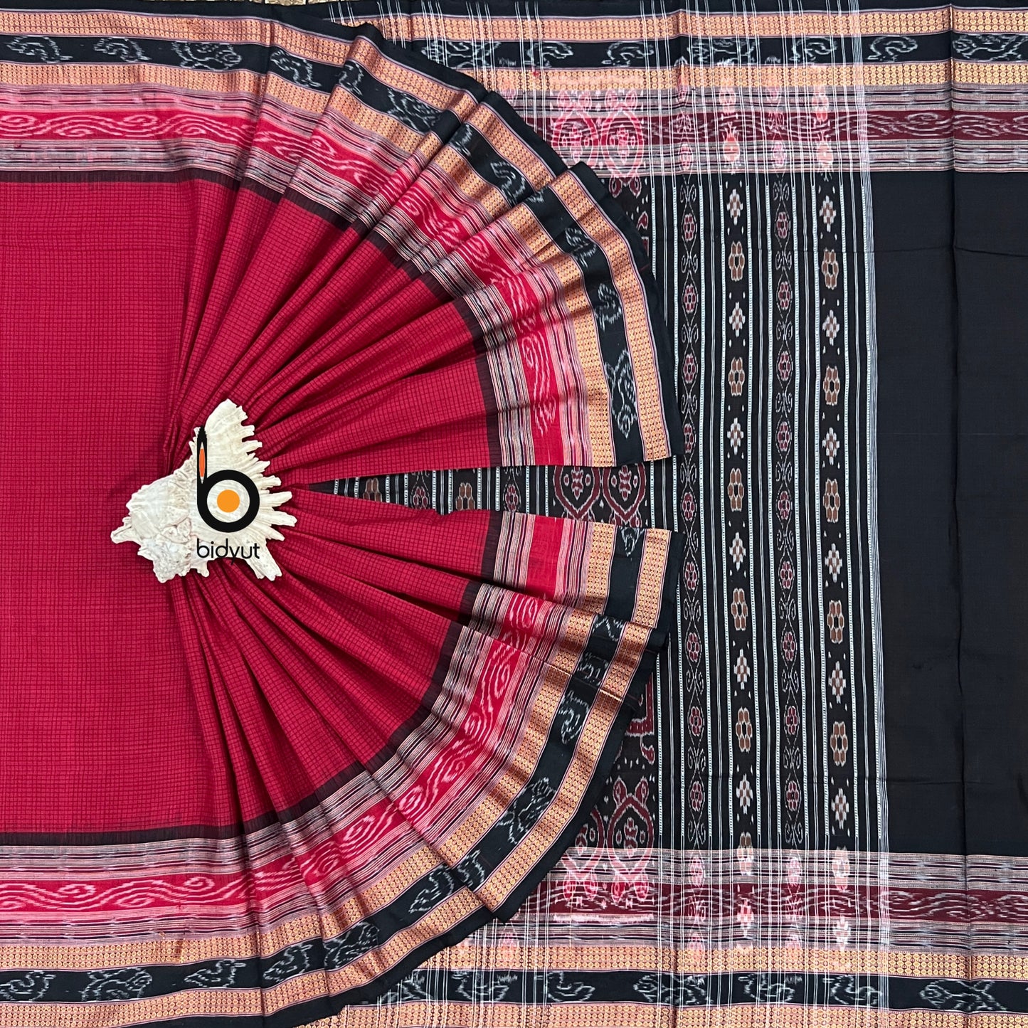 Handlooms of Odisha Sachipar Sambalpuri Ikat Cotton Sarees Red color