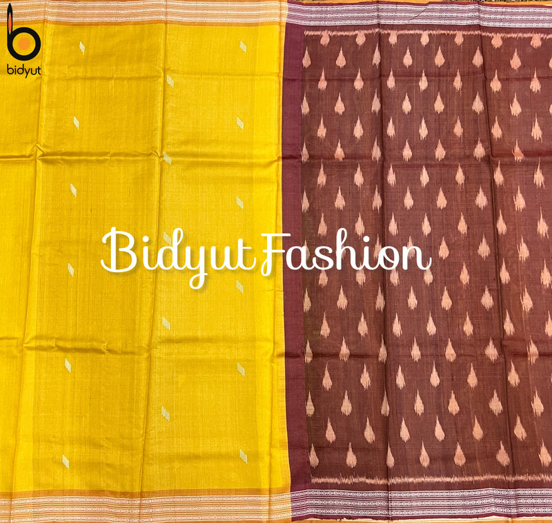 Gopalpur pure Tussar Silk Saree Odisha Handloom - yellow color saree