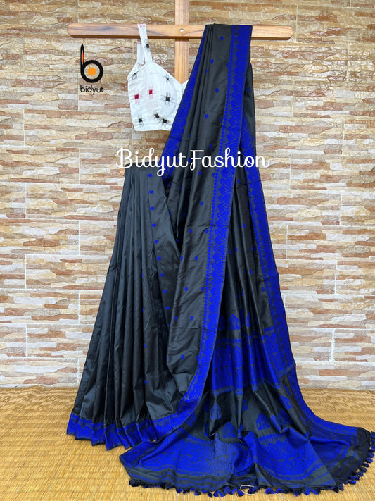 Assam Handloom Paat Silk Saree - Black saree - Bidyut Fashion