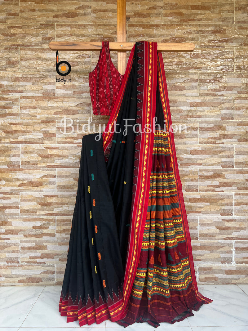 Odisha handloom Dongria Design Cotton Saree - Black color saree