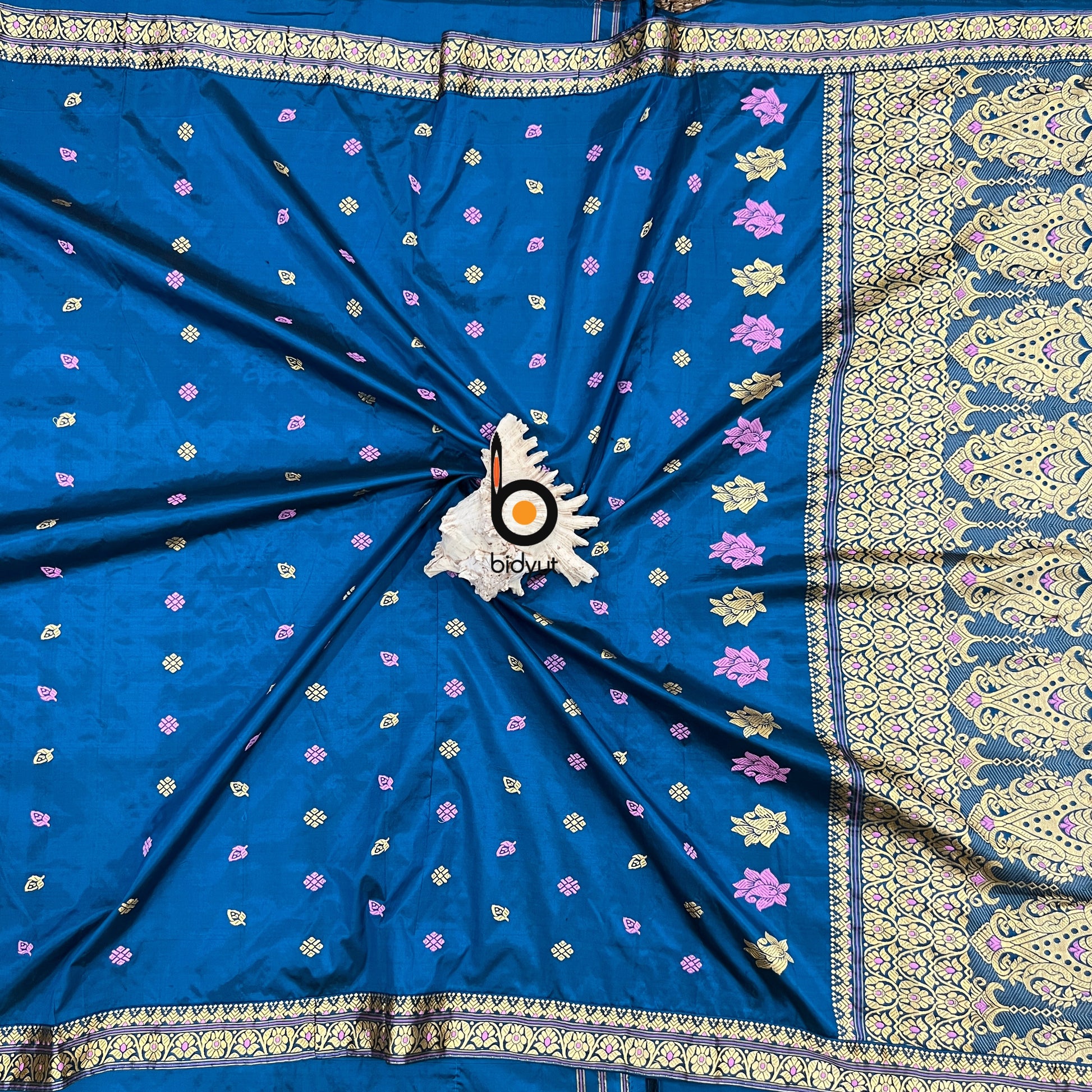 Assam Handloom Paat Silk Saree - Blue sari - Bidyut Fashion