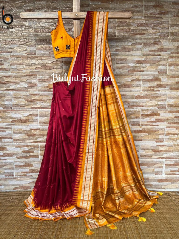Handloom Bomkai Saree a sambalpuri Silk Handloom of Odisha | Red color - Bidyut Fashion