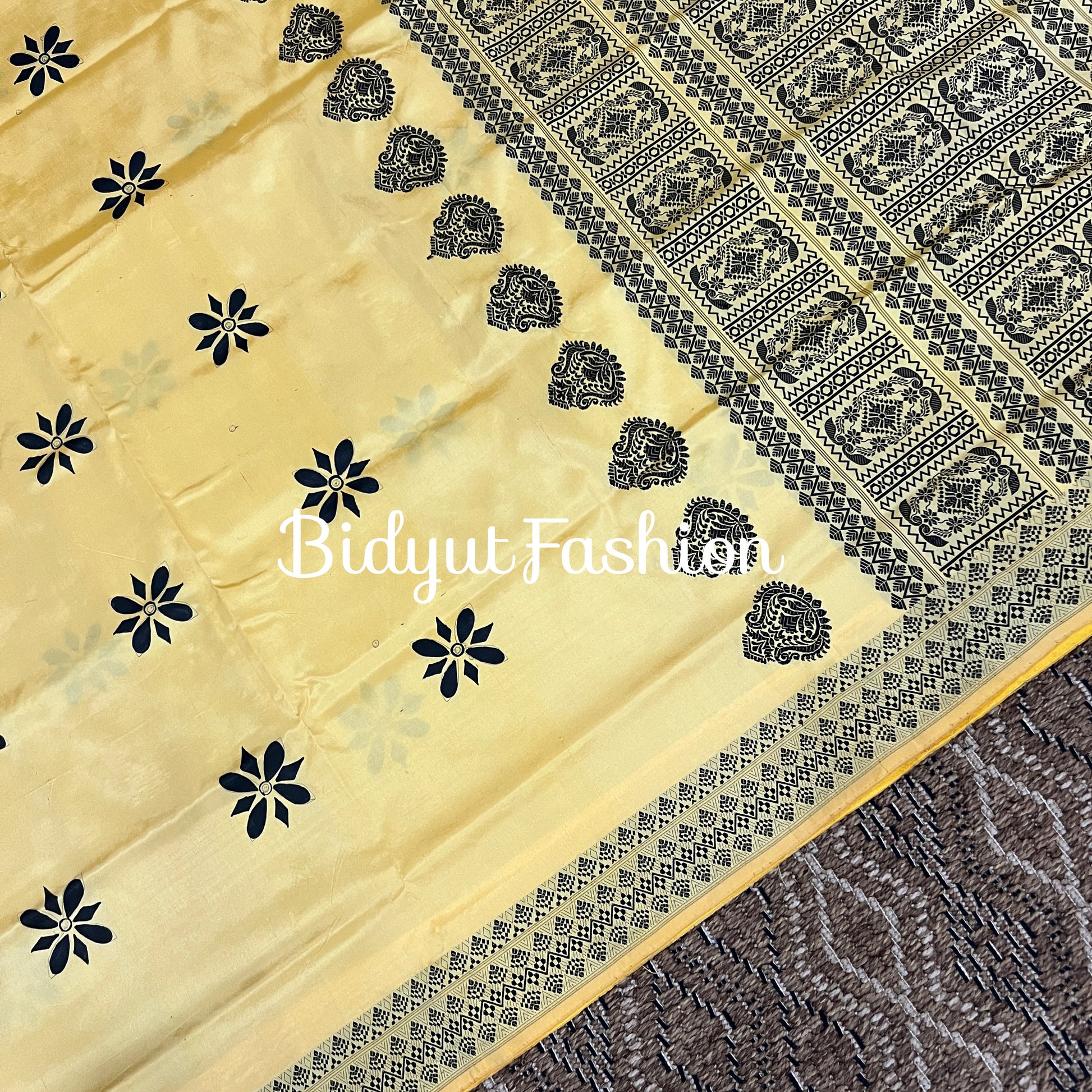 Assam Handloom Paat Silk Saree - yellow sari - Bidyut Fashion