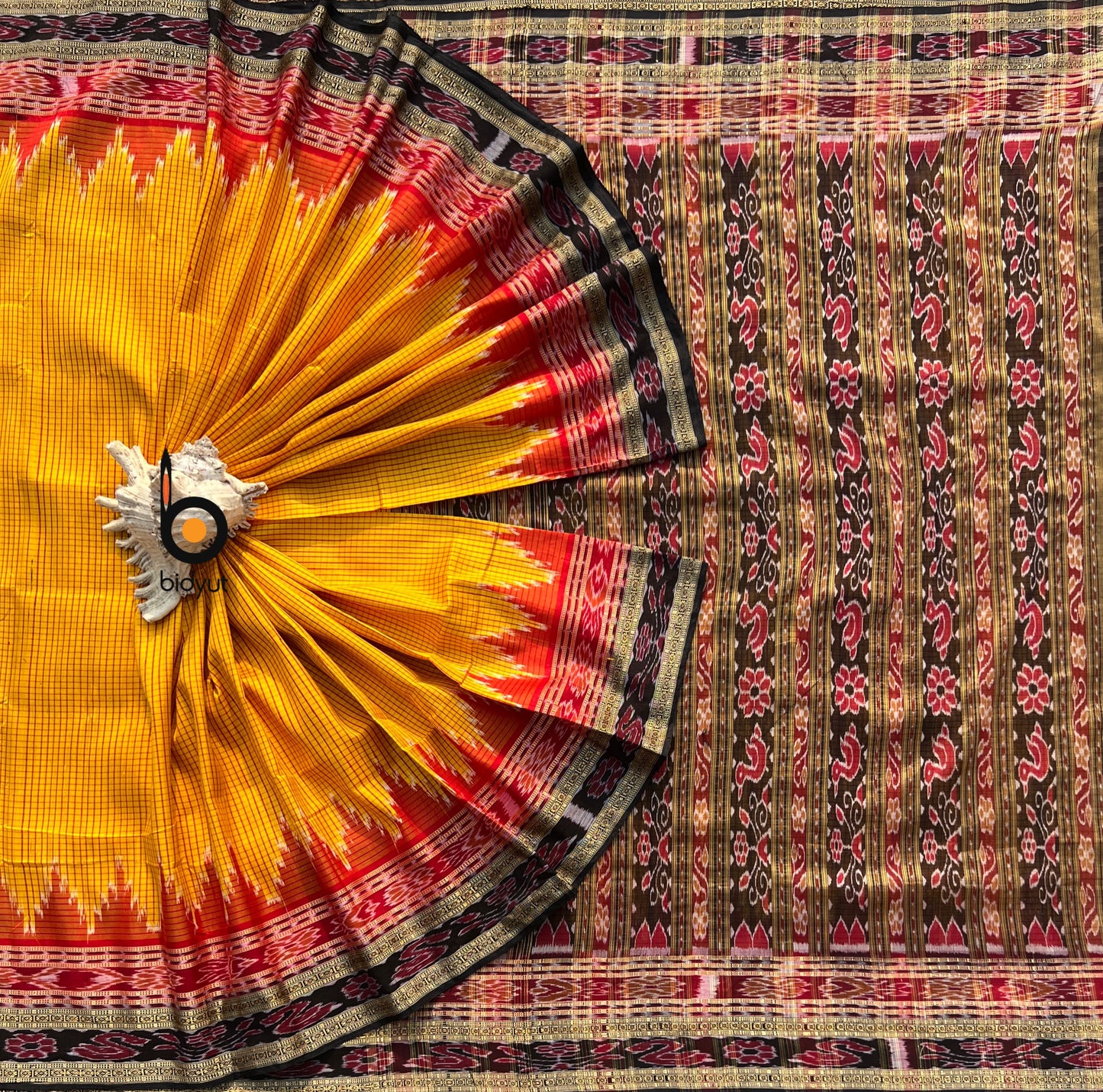 Yellow color Silk Saree - Sachipar Nuapatna Ikat Handloom saree from Odisha open pic