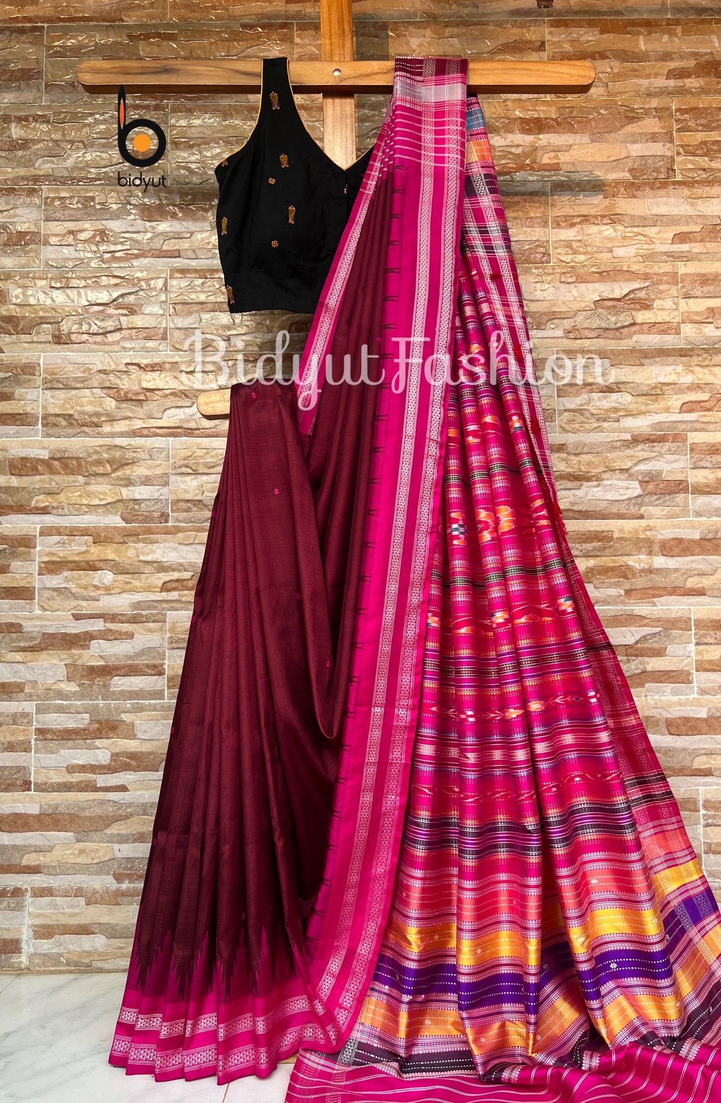 Maroon color Berhampuri Double Palla Silk Saree |Odisha handloom Silk