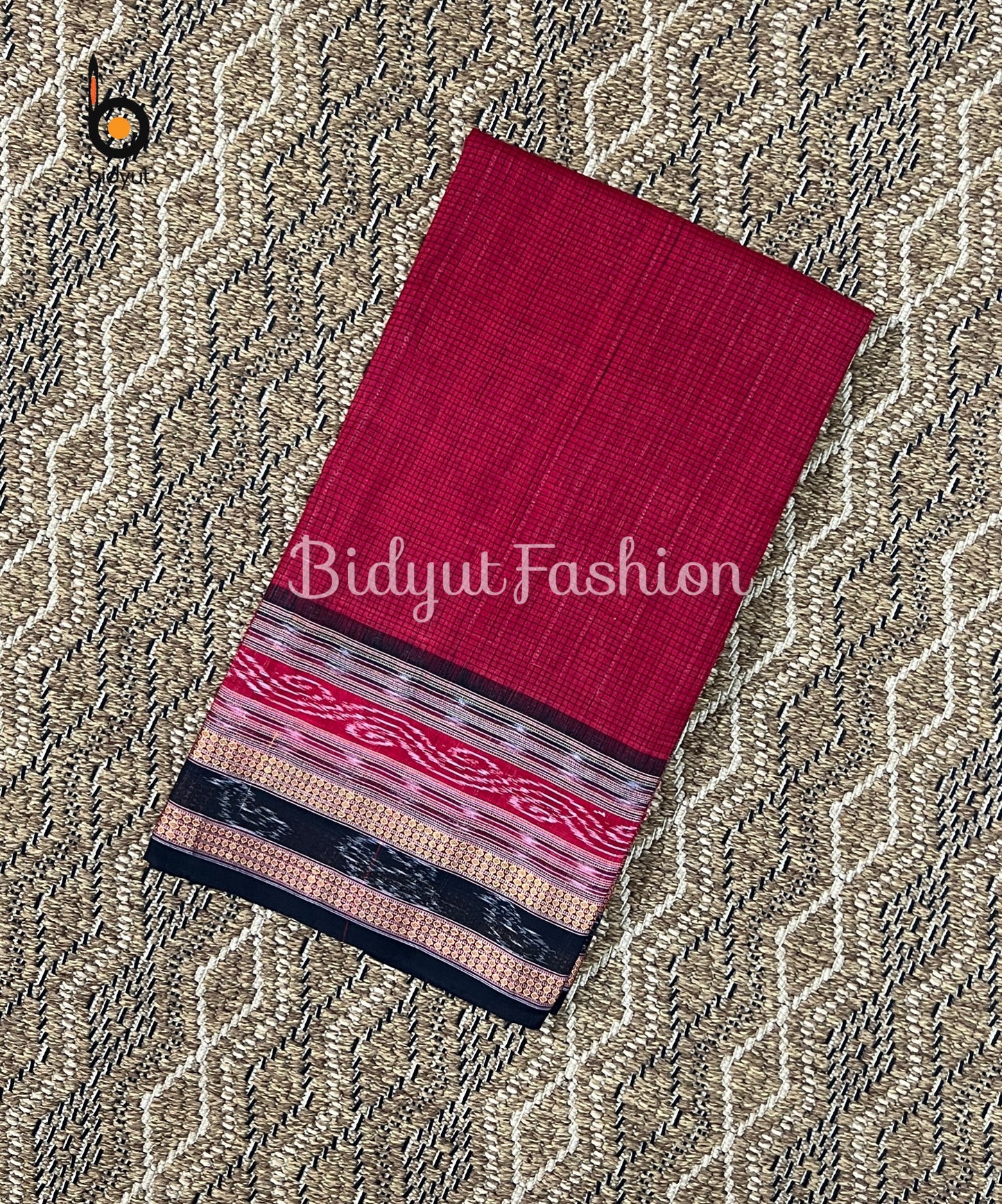 Handlooms of Odisha Sachipar Sambalpuri Ikat Cotton Sarees Red color