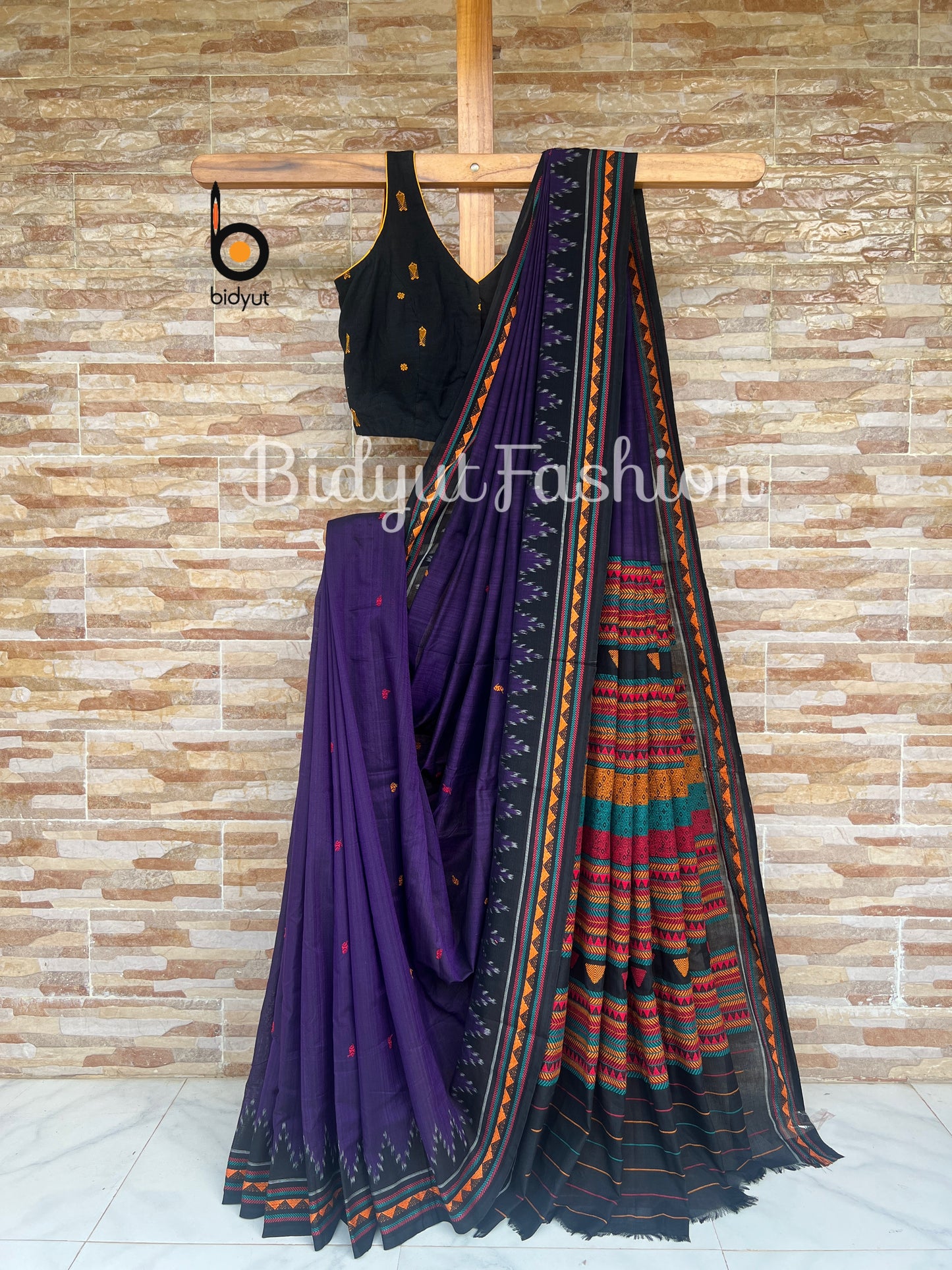 Odisha Handloom Dongria design Cotton Saree - Purple color saree