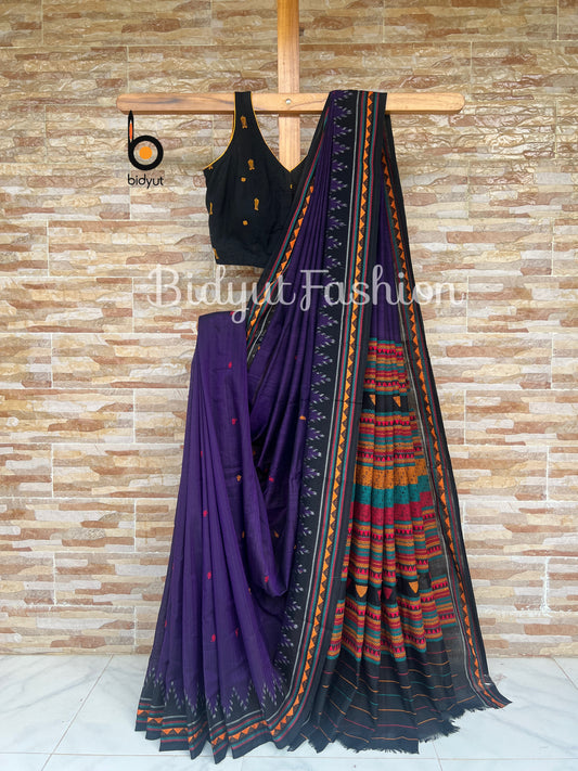 Odisha Handloom Dongria design Cotton Saree - Purple color saree