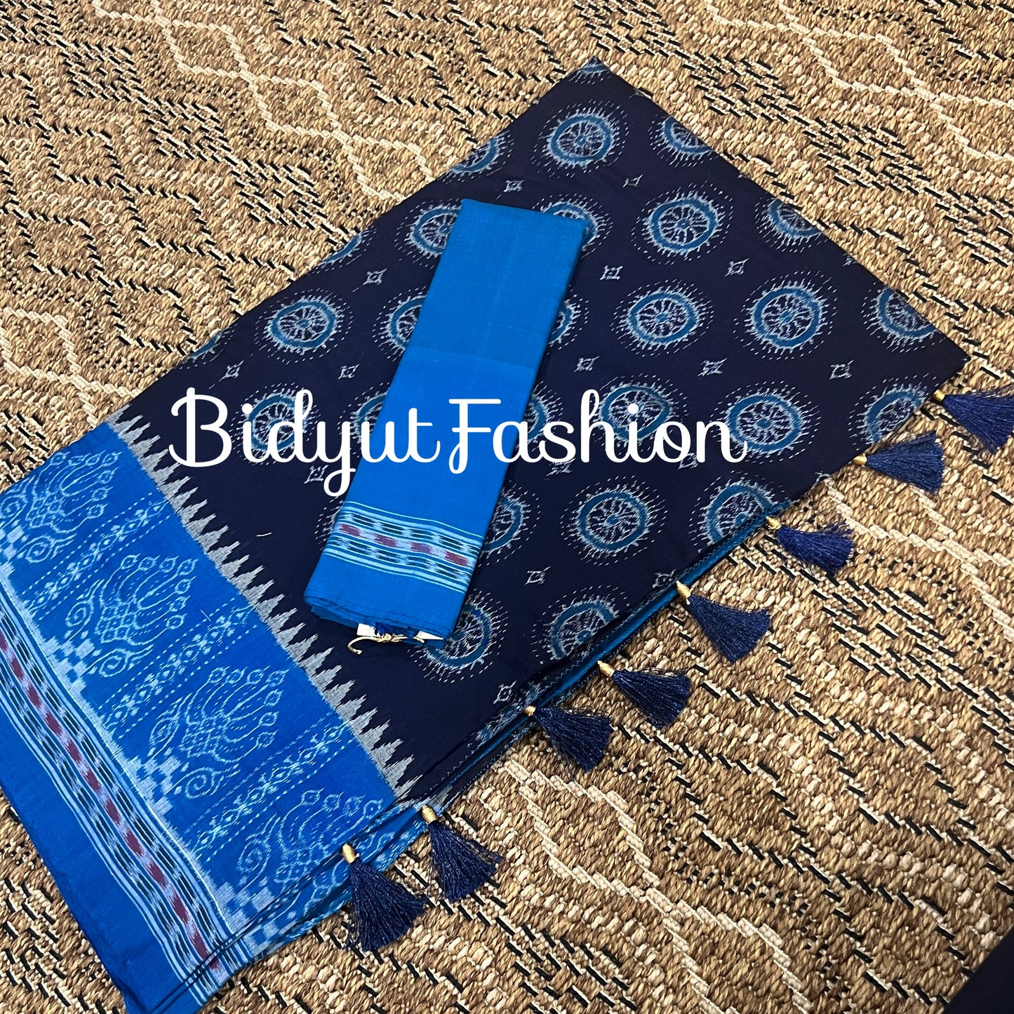 Handlooms of Odisha Sambalpuri Ikat cotton saree blue color