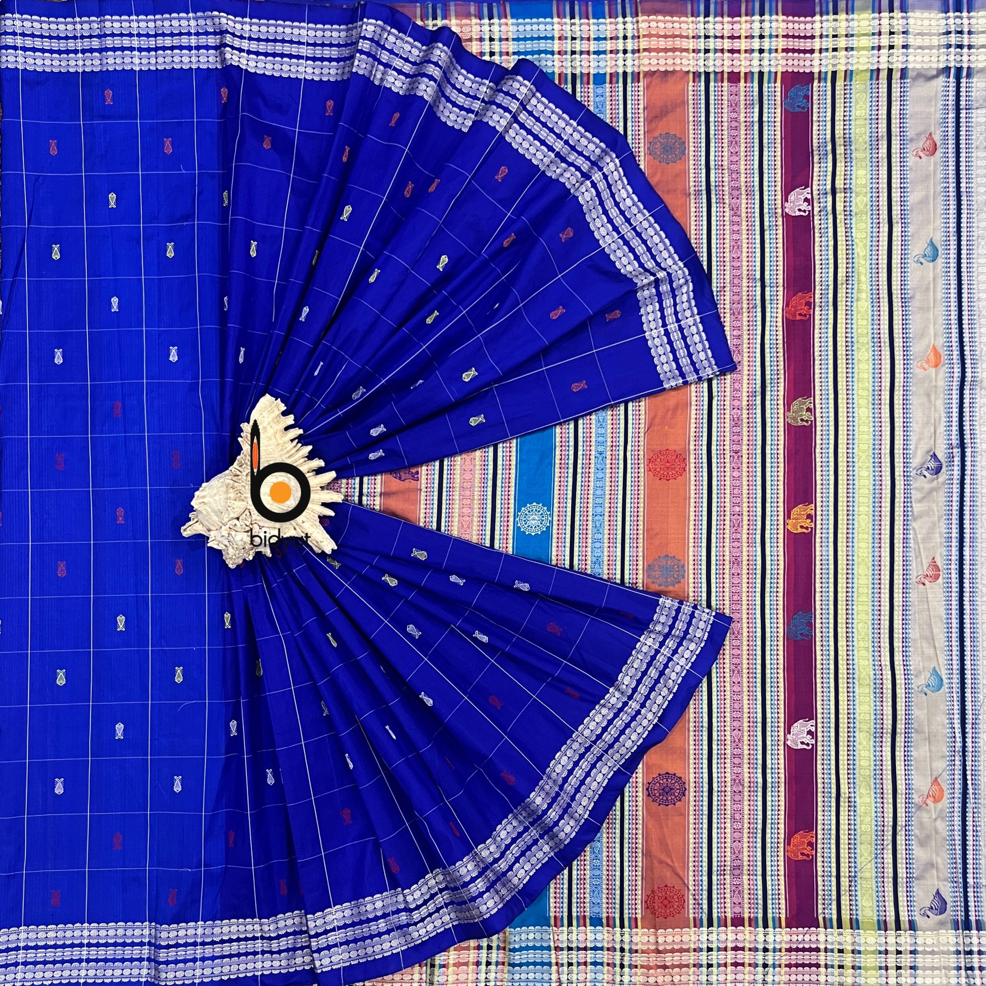 Blue color Berhampuri Patta Saree