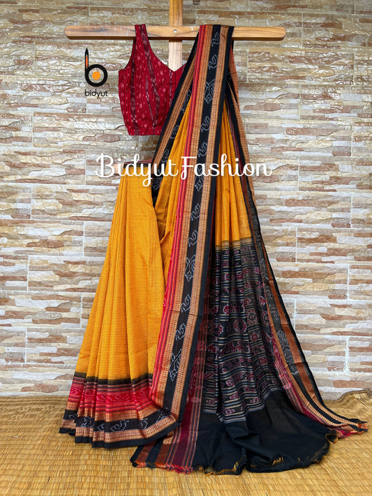 Handlooms of Odisha Sachipar Sambalpuri Ikat Cotton Sarees Yellow color