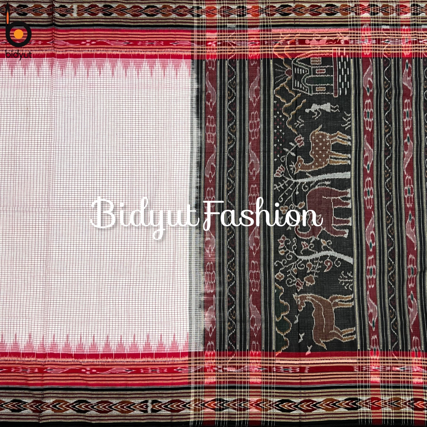 Handlooms of Odisha Sachipar Sambalpuri Ikat Cotton Sarees White color