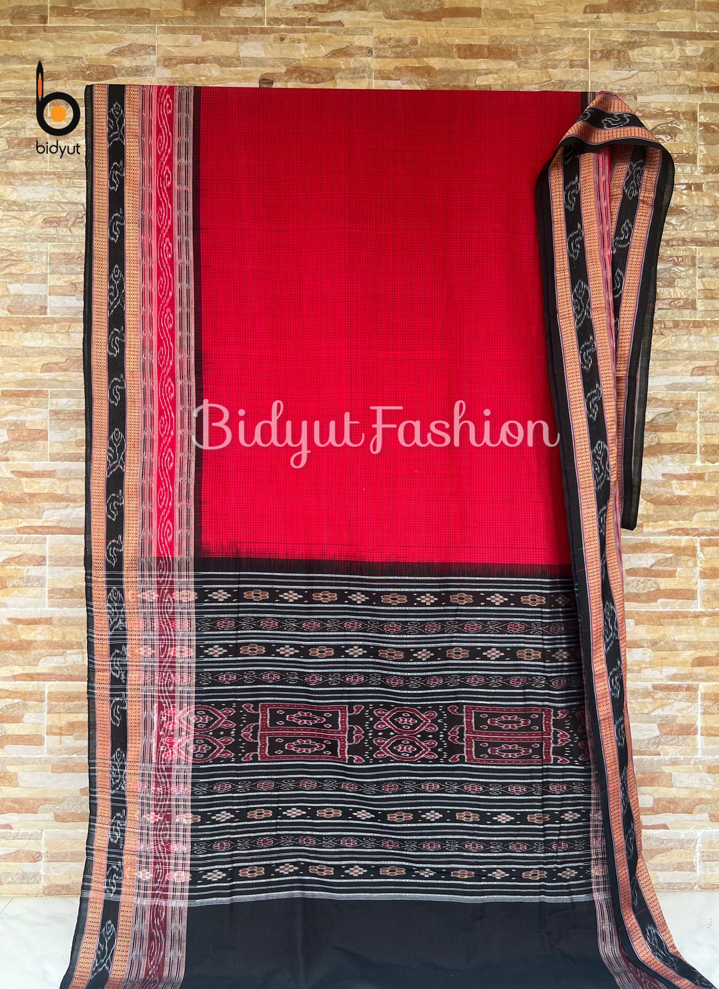 Handlooms of Odisha Sachipar Sambalpuri Ikat Cotton Sarees Red color