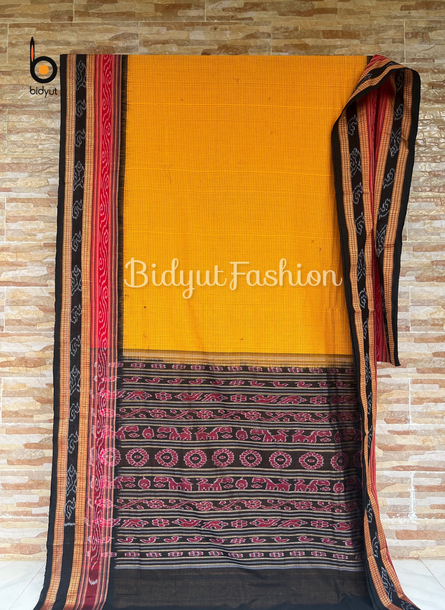 Handlooms of Odisha Sachipar Sambalpuri Ikat Cotton Sarees Yellow color