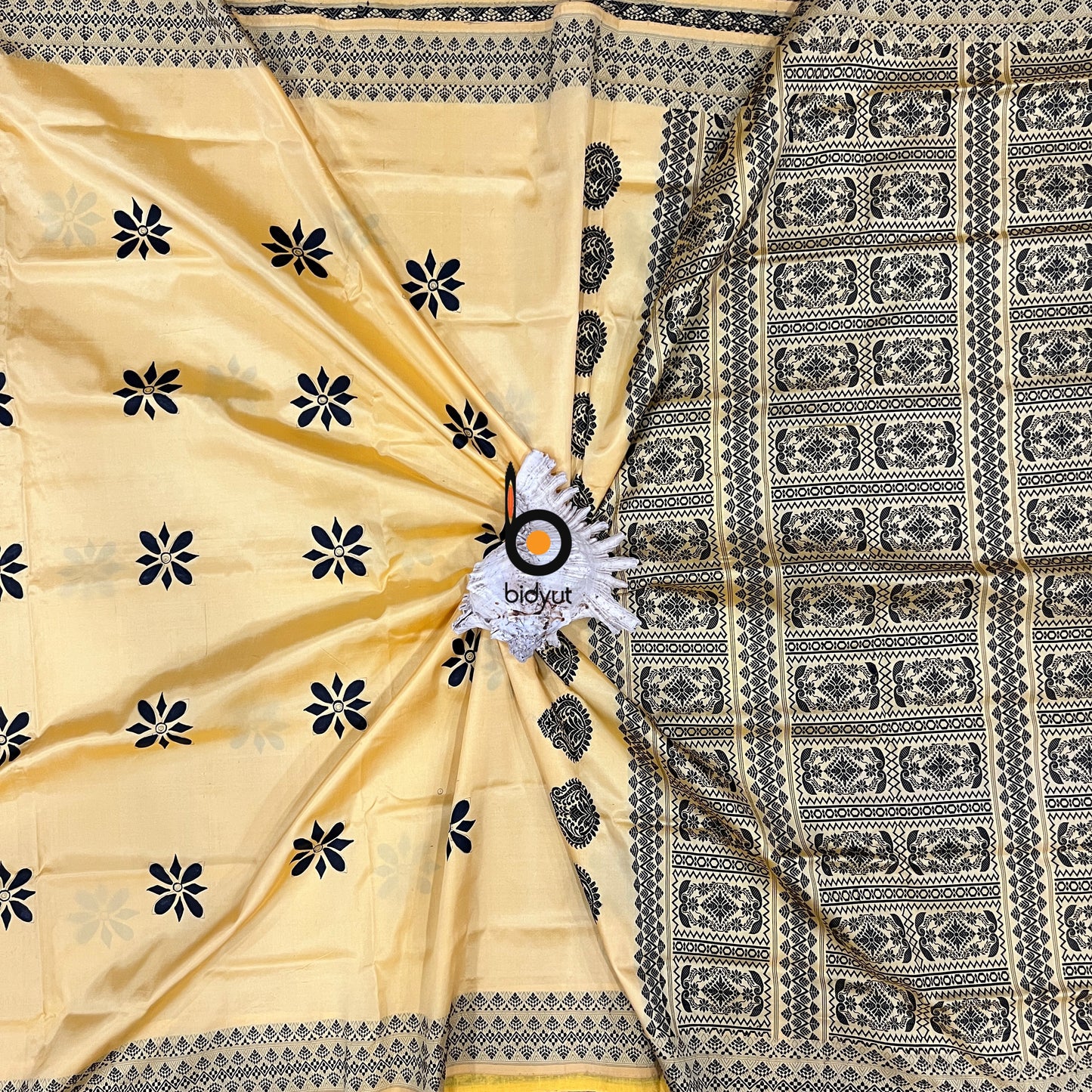 Assam Handloom Paat Silk Saree - yellow sari - Bidyut Fashion