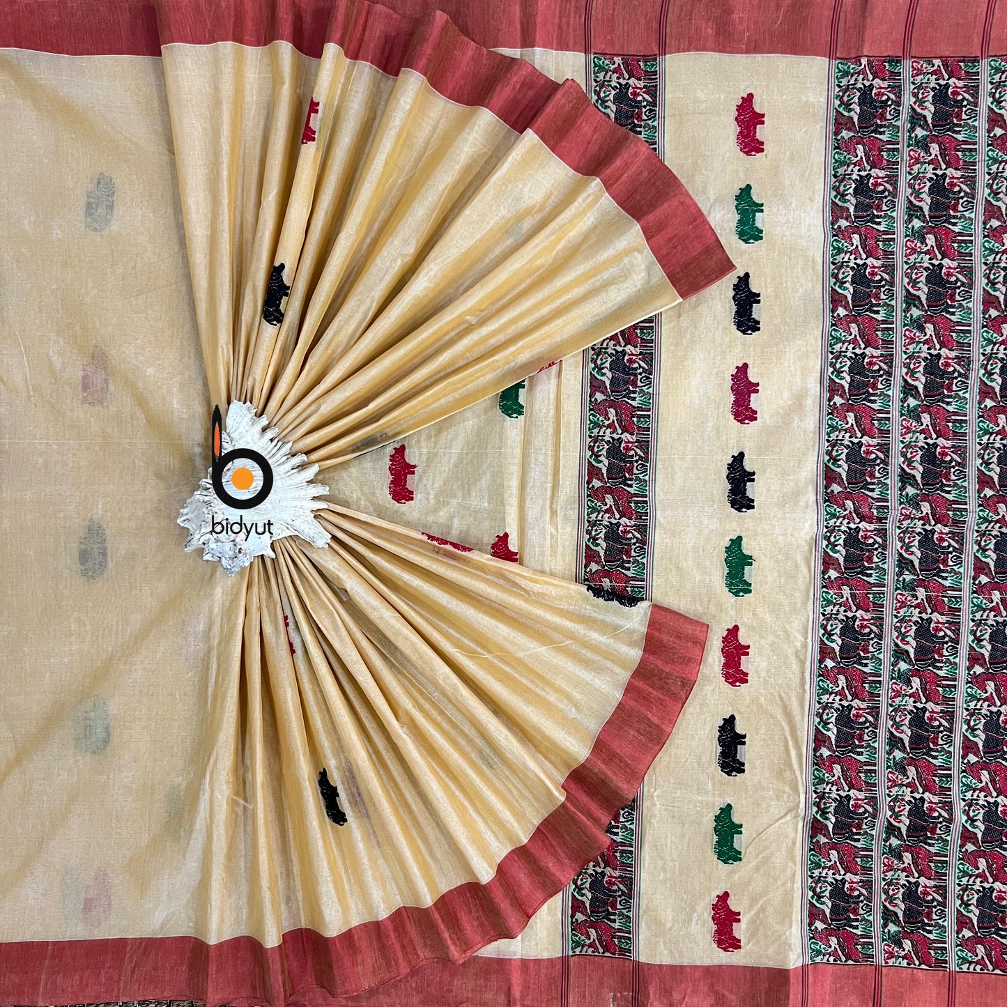 Assam Handloom Cotton Saree - Natural color sari - Bidyut Fashion