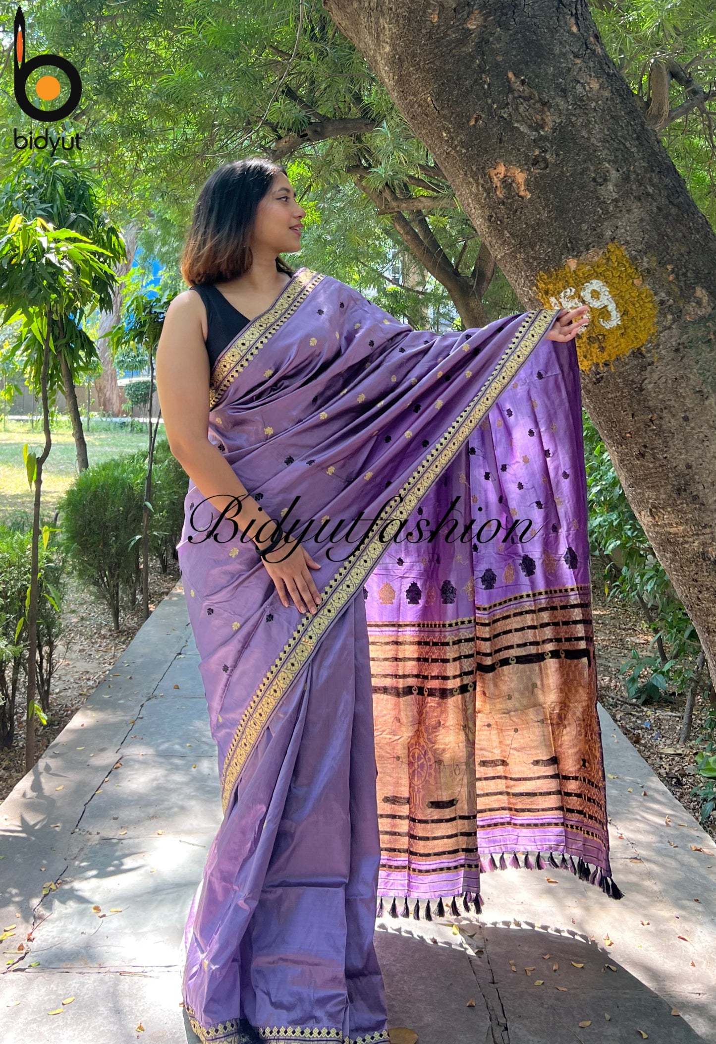 Assam Handloom Paat Silk Saree - lavender saree