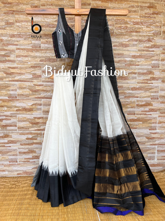 Gadwal handloom Silk Cotton Saree online - White Color