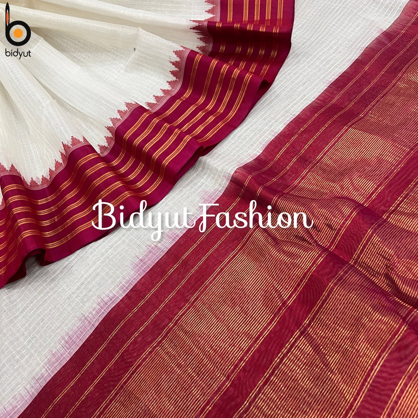 Gadwal handloom Saree - white red color saree