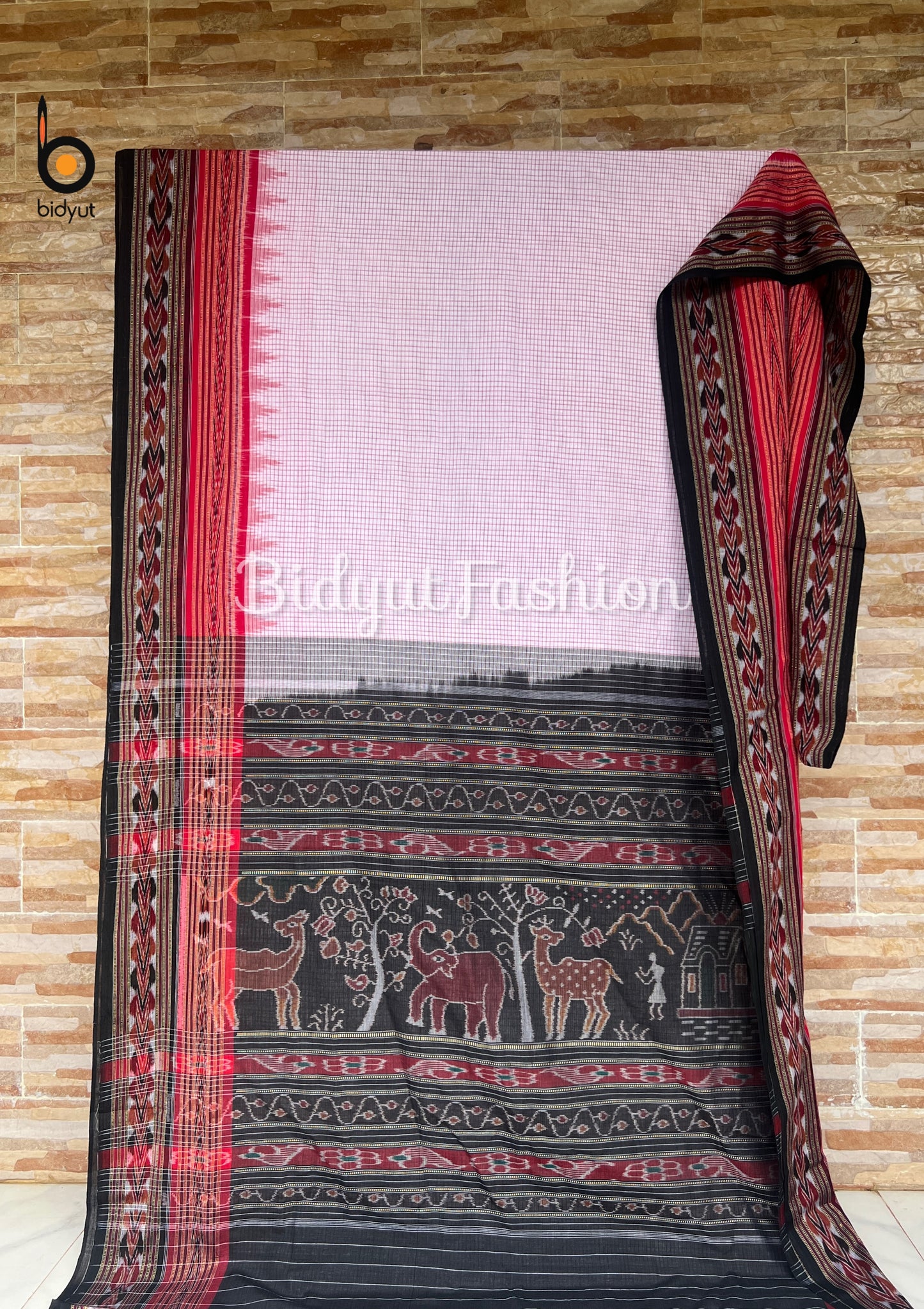 Handlooms of Odisha Sachipar Sambalpuri Ikat Cotton Sarees White color