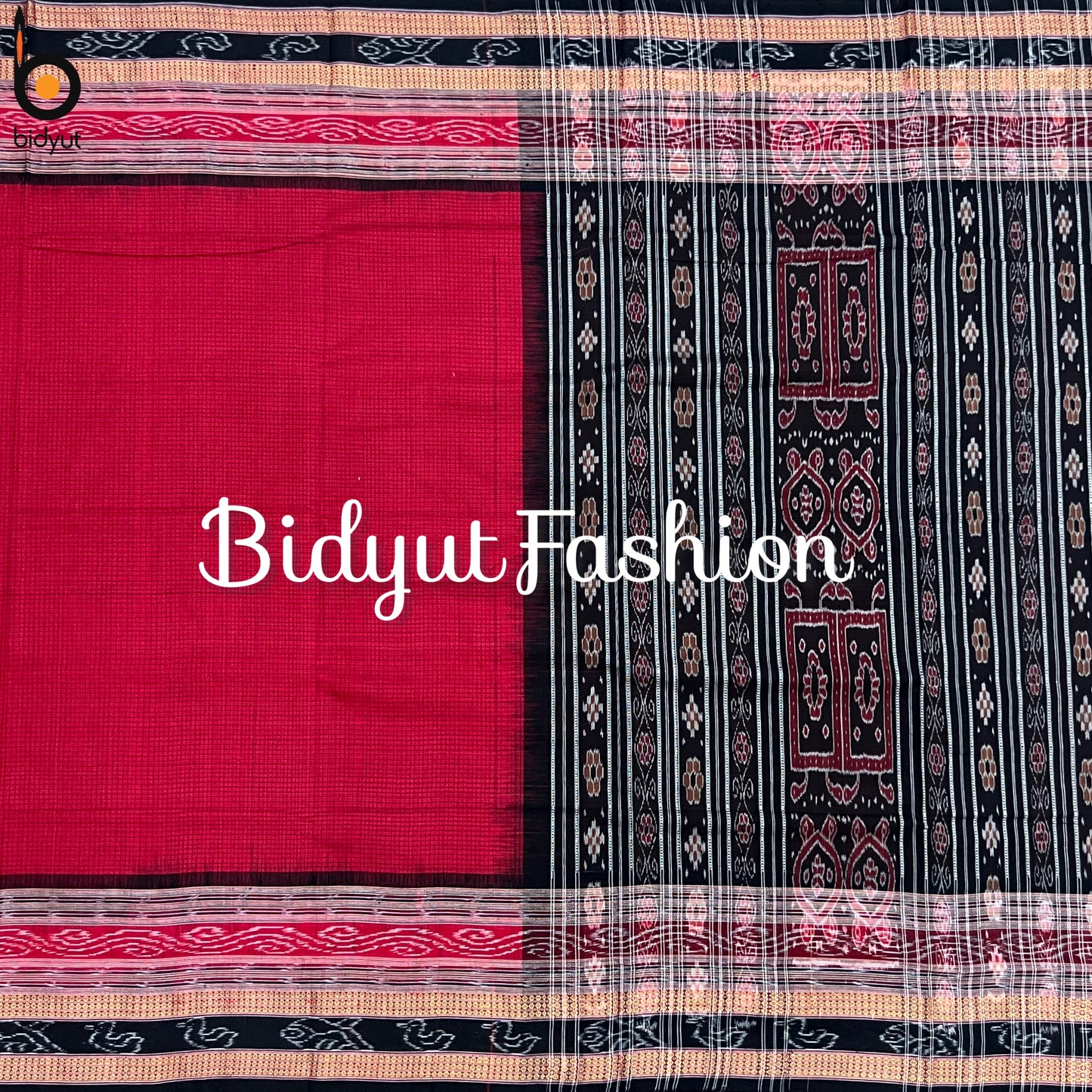 Handlooms of Odisha Sachipar Sambalpuri Ikat Cotton Sarees Red color