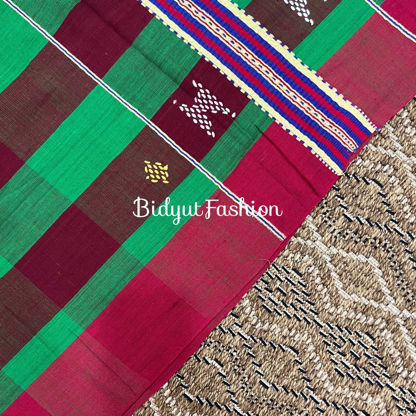 Odisha handloom Santhal Tribal Cotton Saree - green color saree