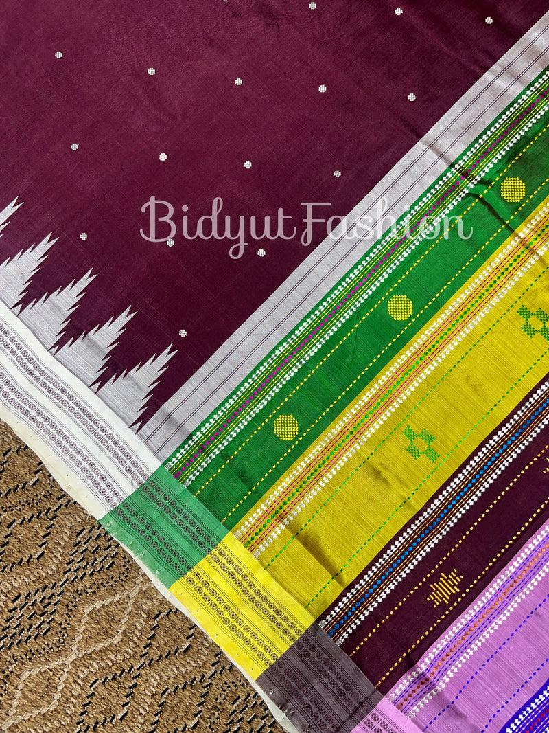 Odisha Handloom maroon color Double Pall Phoda Kumbha Ikat Berhampuri Silk Saree | Bidyut Fashion House