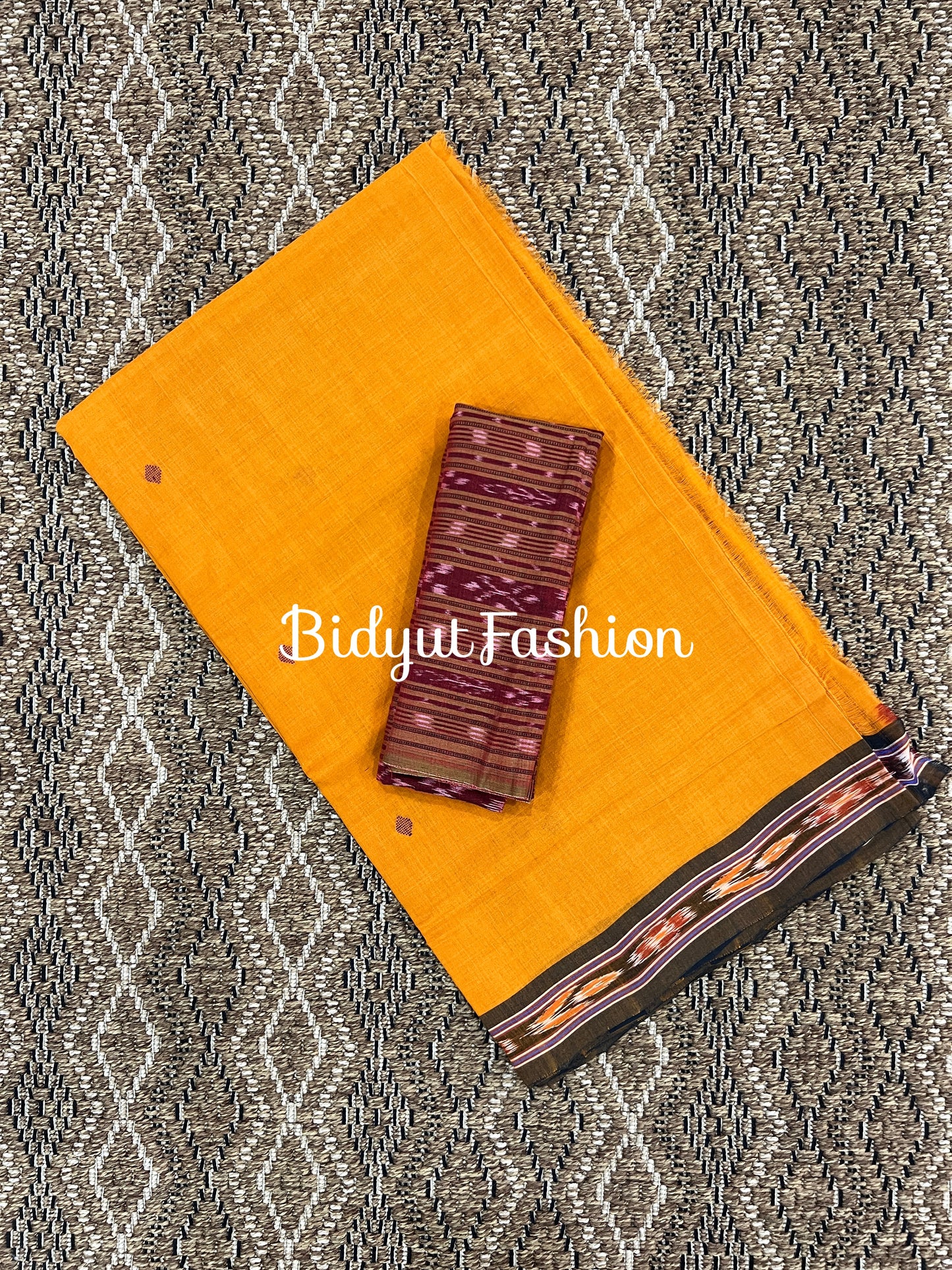 Odisha Handloom orange color Suta Luga Ikat Cotton Saree - a Traditional Weaving - Bidyut Fashion