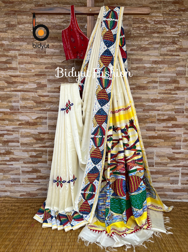 Odisha Tribal  Gond Handpainting on Berhampuri Silk Saree