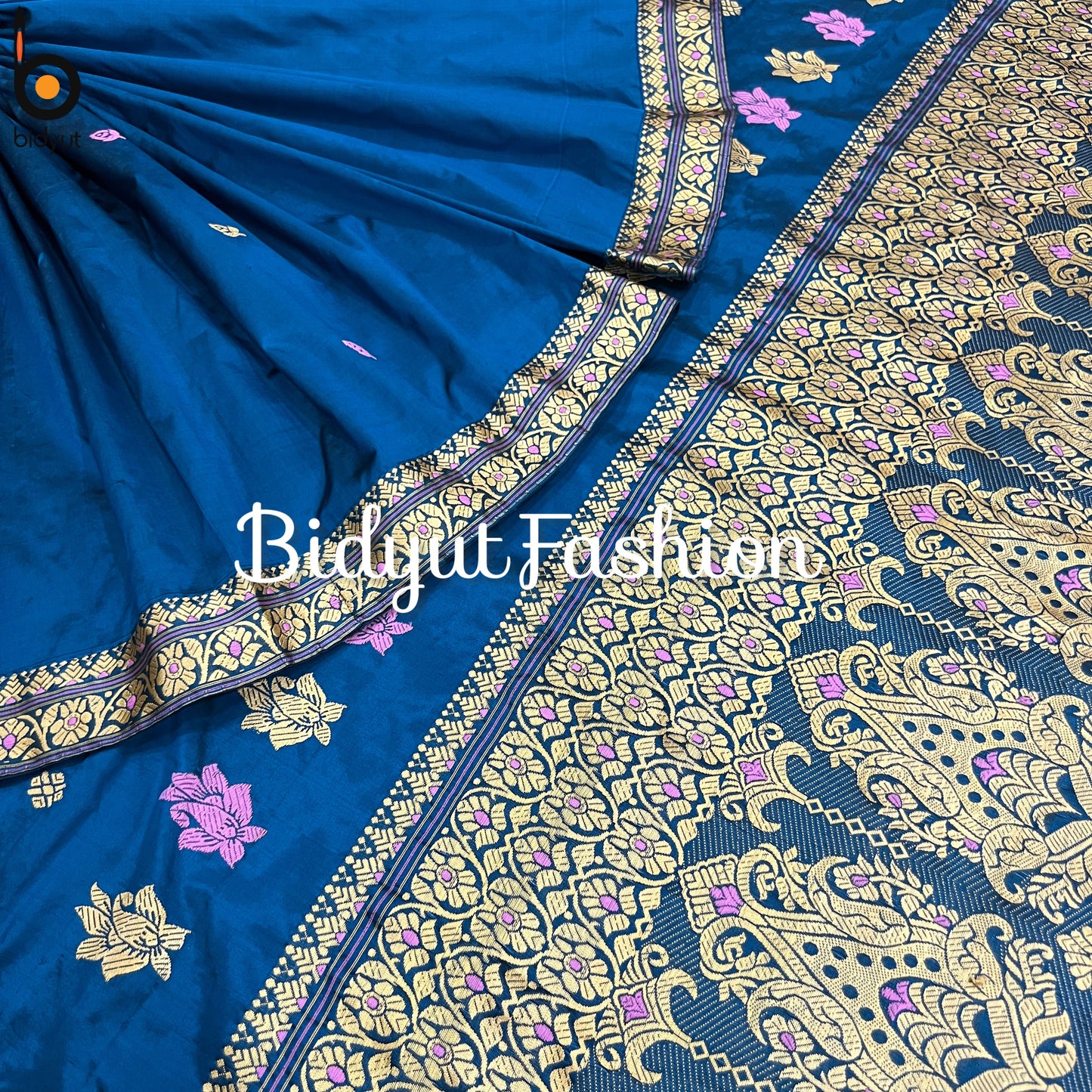 Assam Handloom Paat Silk Saree - Blue sari - Bidyut Fashion