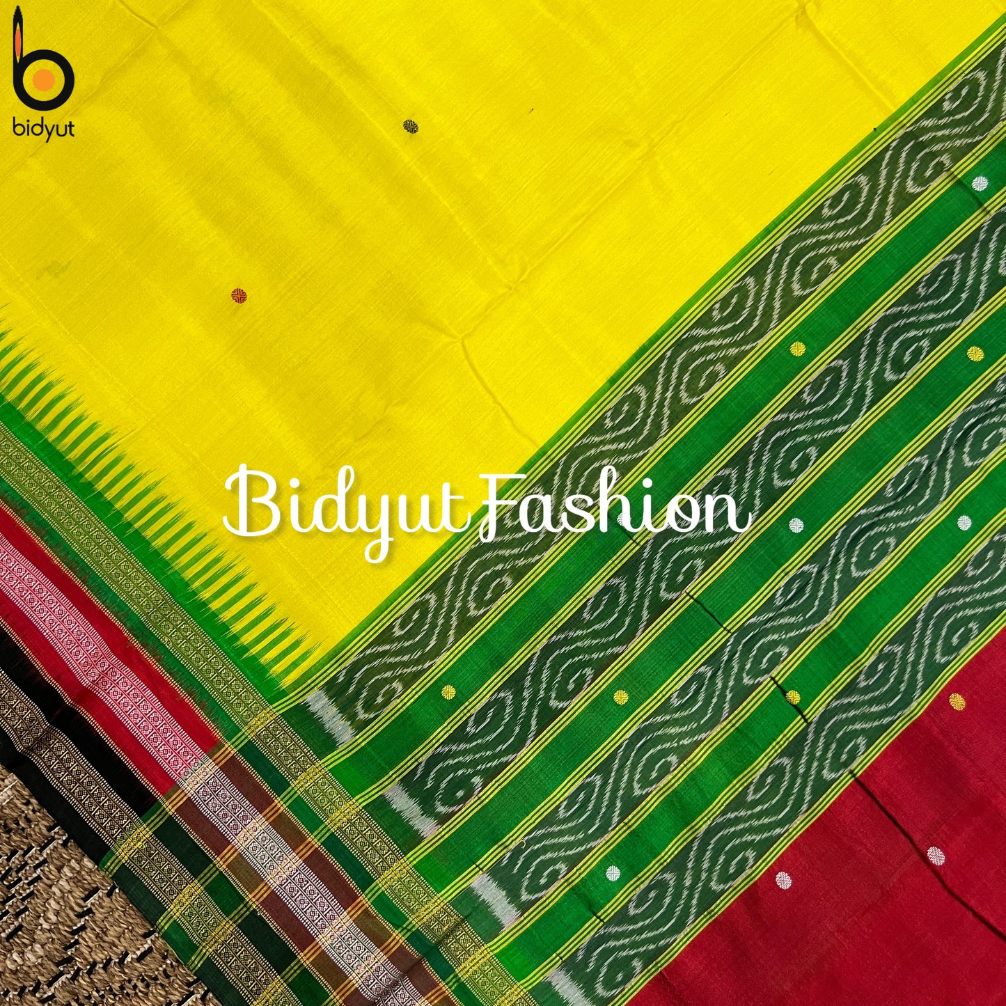 Odisha handloom Kathiphera Khandua Ikat Silk Saree yellow color - Bidyut Fashion