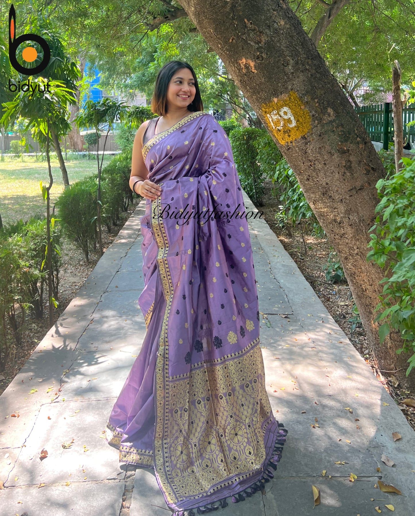 Assam Handloom Paat Silk Saree - lavender saree