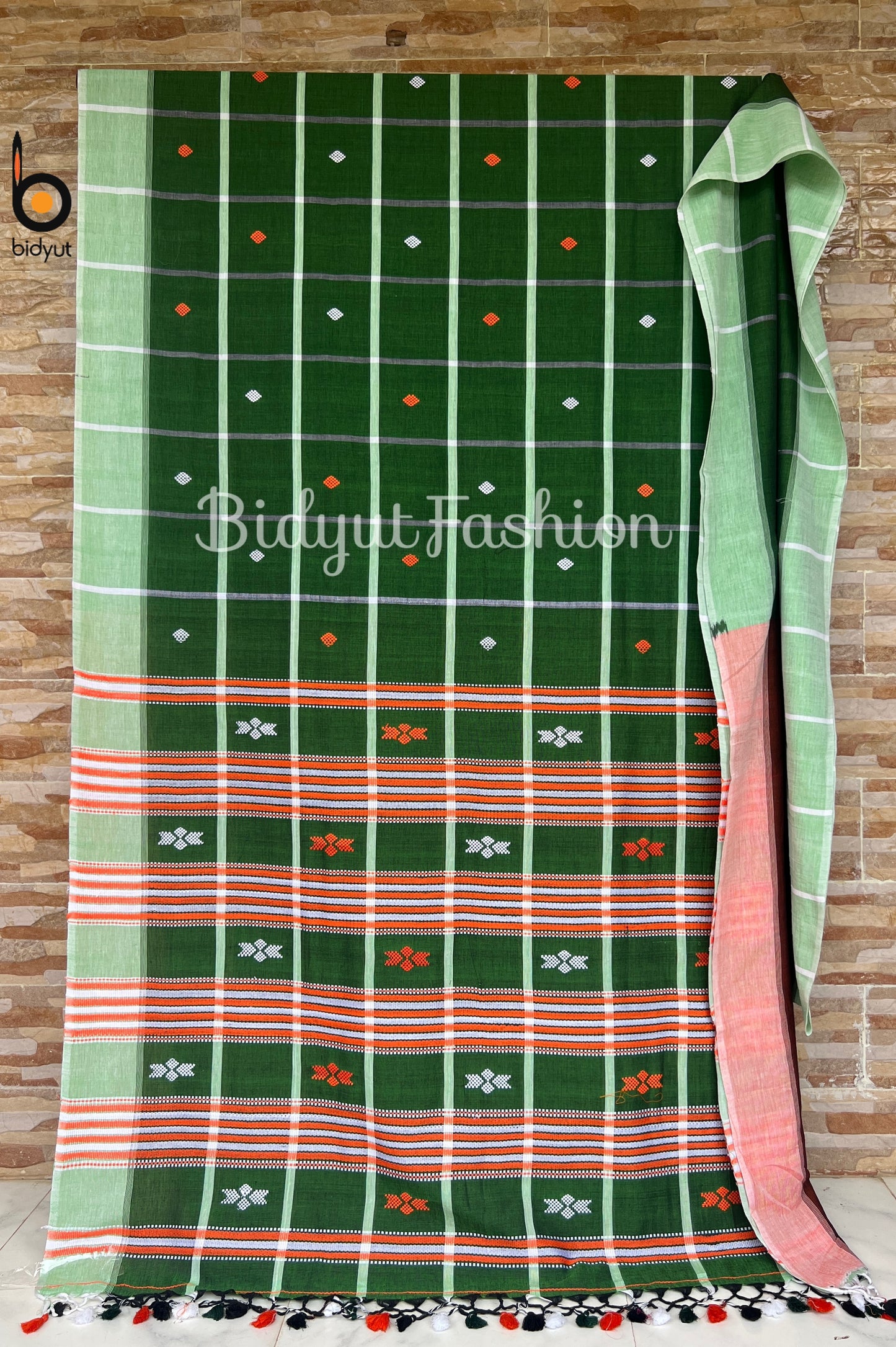 Handlooms of Odisha Santhal Tribal Cotton Sarees green color