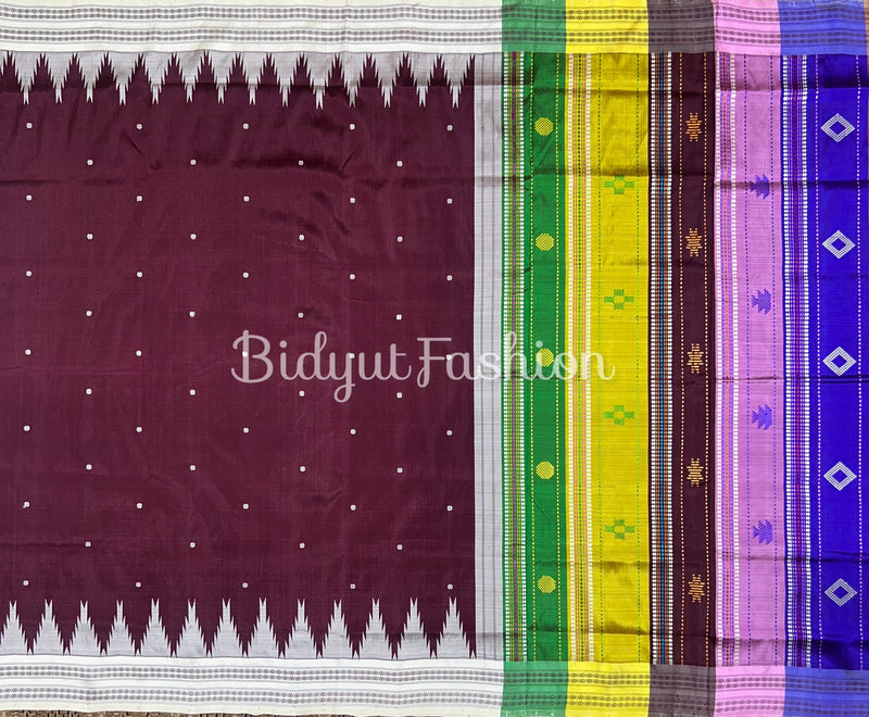 Odisha Handloom maroon color Double Pall Phoda Kumbha Ikat Berhampuri Silk Saree | Bidyut Fashion House