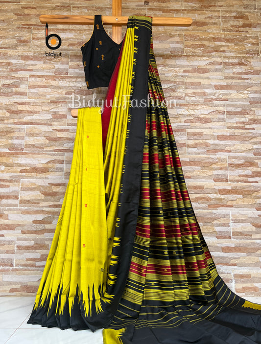 Olive yellow color Berhampuri Double Palla Silk Saree |Odisha handloom Silk