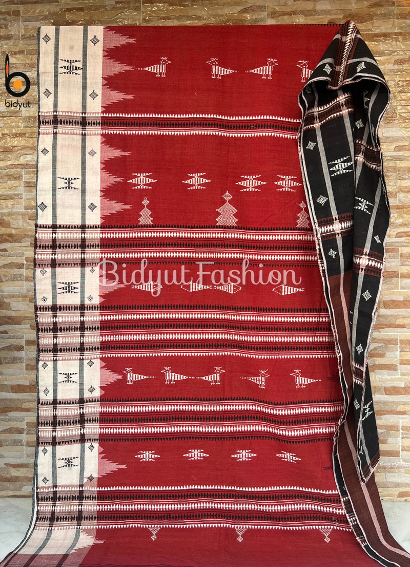 Kotpad Cotton Saree handloom of Odisha - red color saree