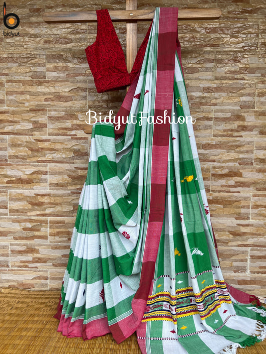 Odisha handloom Santhal Tribal Cotton Saree - white color saree