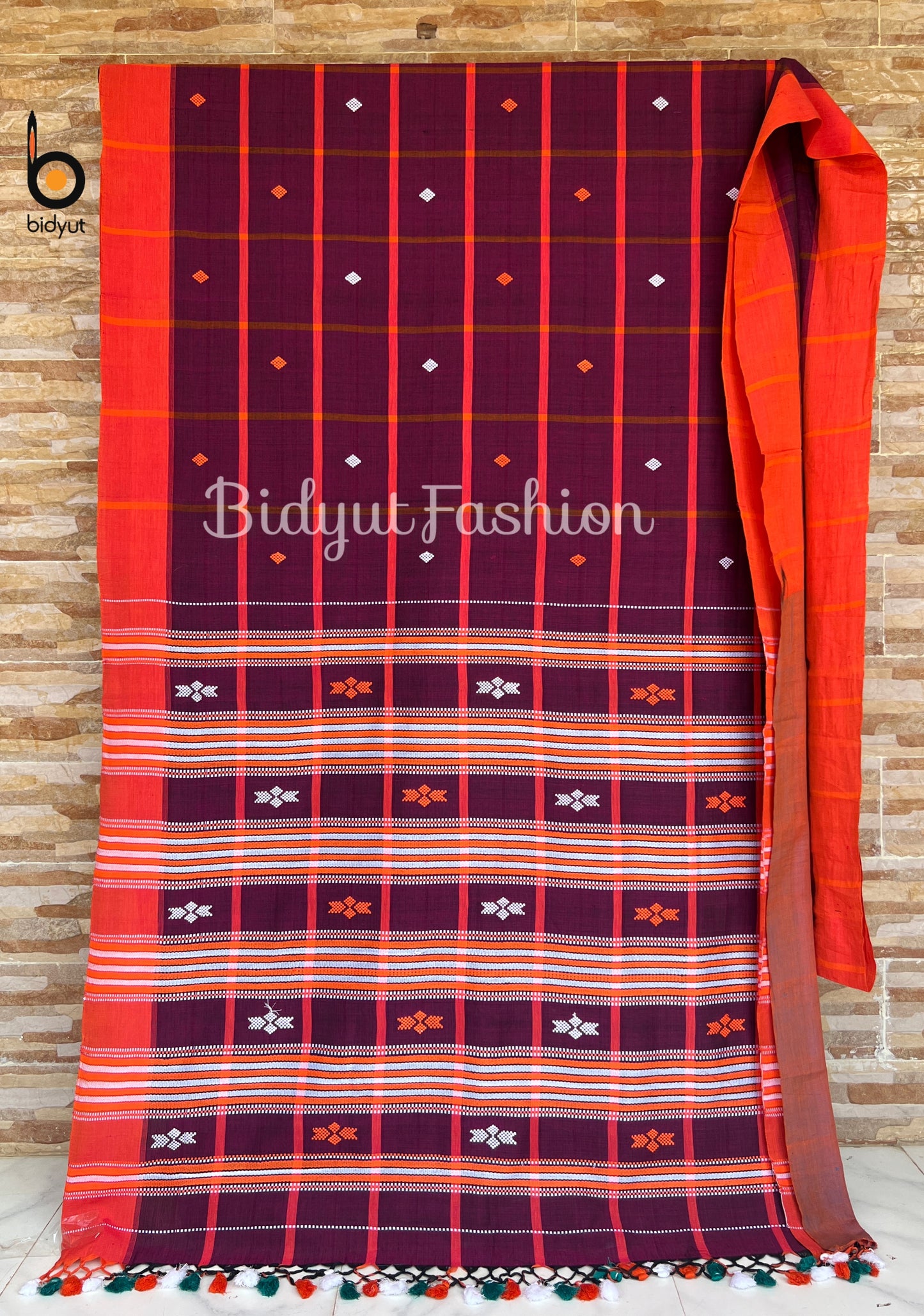 Handlooms of Odisha Santhal Tribal Cotton Sarees Magenta color