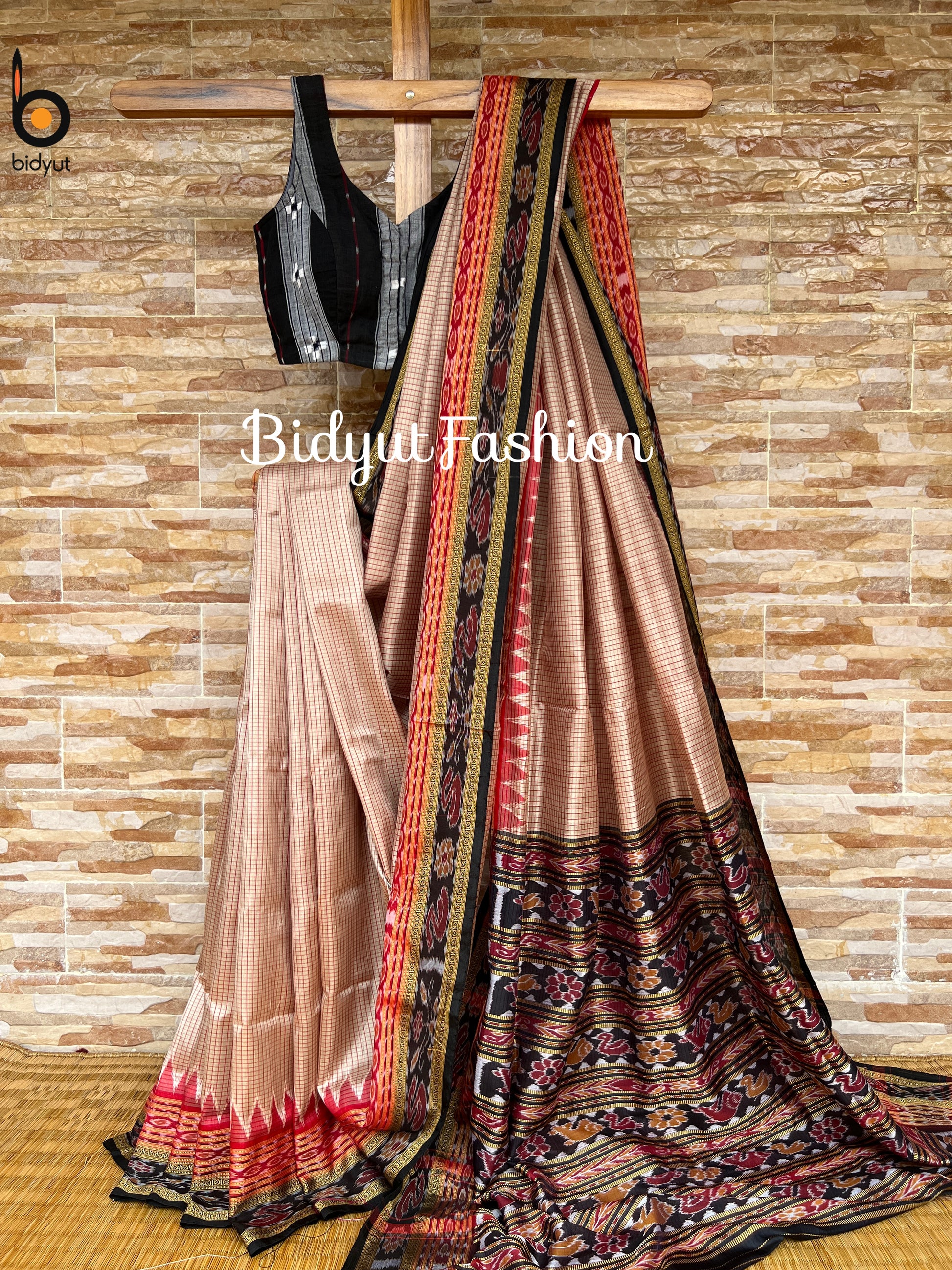 Odisha handloom Sachipar Ikat Silk Saree beige color sareedrape