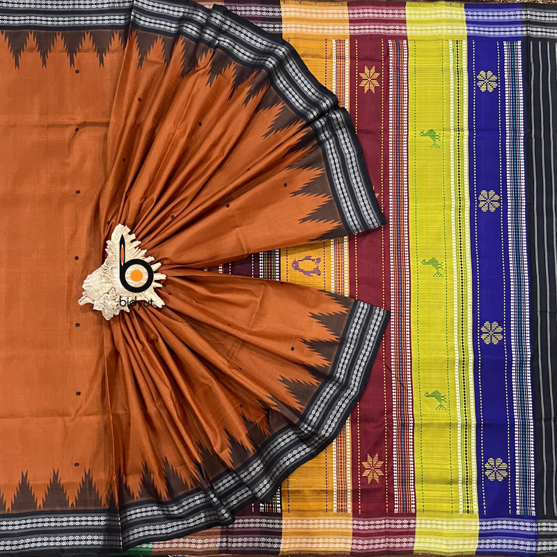 Rust color Berhampuri Double palla Patta Silk Saree |Odisha handloom